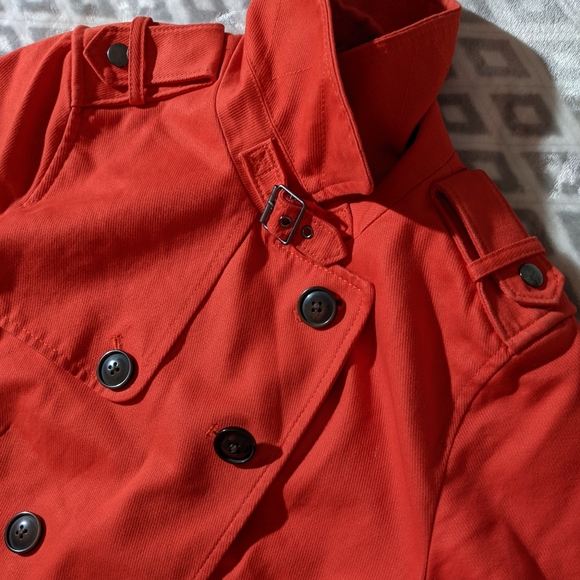 Gap Red Orange Cotton Peacoat size small with black buttons and buckle at neck - Picture 2 of 16